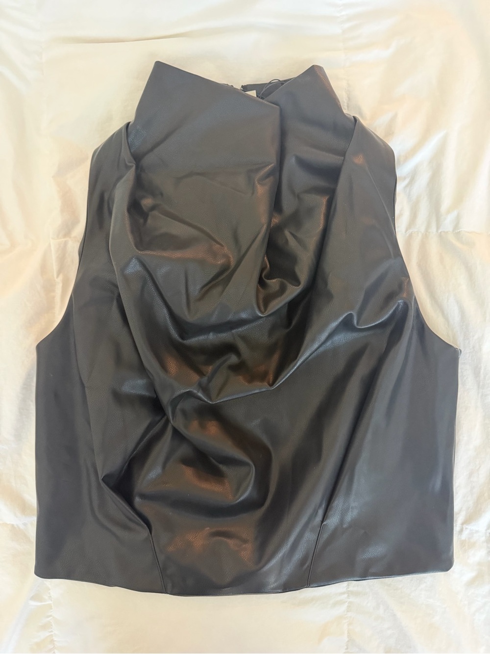 Robert Rodriguez Black Faux Leather Draped Neck Camisole